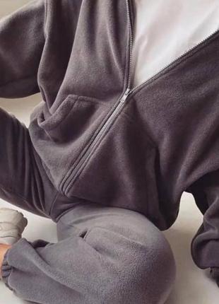 Флісовий спортивний костюм кофта зіппер на блискавці штани вільні комплект бордовий графітовий хакі чорний бежевий теплий трендовий стильний8 фото