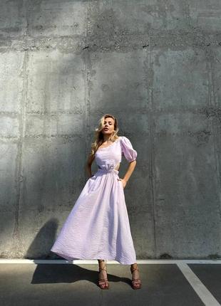 Льняное платье с одним рукавом бохо с боковыми разрезами на талии с пышной юбкой1 фото