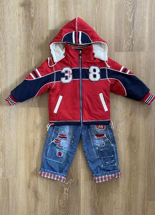 Костюм зимний для мальчика на 6 лет, красная куртка и джинсы на утеплителе