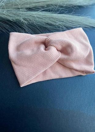 Повязка на голову ,чалма трикотажна рубчик нюд бежева персикова