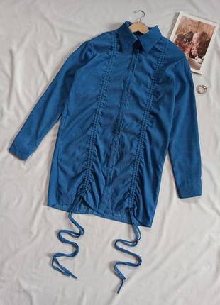 Вельветовое платье рубашка с затяжками/шнуровкой4 фото