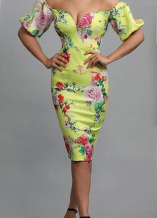 Розпродаж сукня asos міді з пишними рукавами та квітковим принтом6 фото