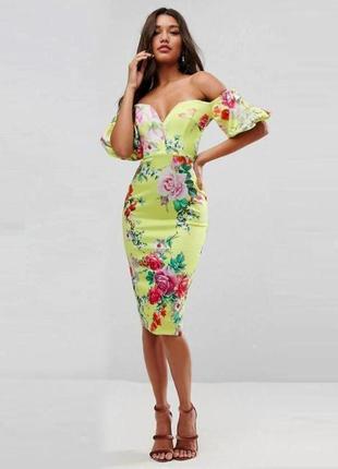 Розпродаж сукня asos міді з пишними рукавами та квітковим принтом1 фото