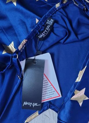 Новый укороченный пижамный сатиновый синий топ со звездами m9 фото