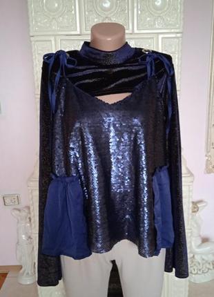 Шикарная блуза велюр с золотым напылением плюс пайетки и шифон2 фото