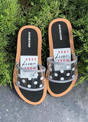 Женские шлепки горошек черные