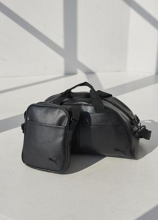 Комплект сумка груша кожзам + борсетка кожзам, puma черный (черные лого)3 фото