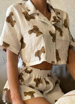 Муслиновая пижамка с мишками, натуральная ткань2 фото