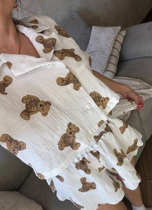 Муслиновая пижамка с мишками, натуральная ткань6 фото