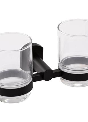 Склянка з тримачем qtap liberty настінна подвійна qtlibblm1155 black