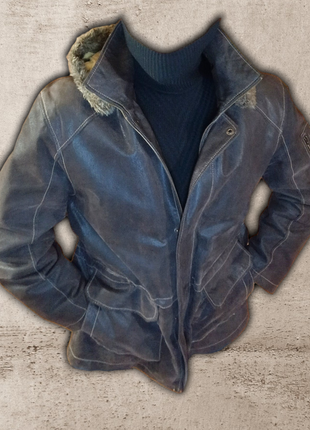 Крутая кожаная куртка с капюшоном.tcm tchibo.1 фото