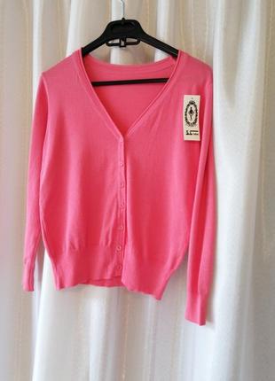 Кофта светр кардиган з ніжного трикотажу   красиві стильні кольори насичені зелений яскраво рожевий1 фото