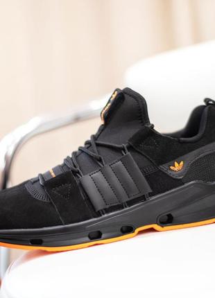 Распродажа! adidas кроссовки мужские адидас весенние осенние демисезонные демисезонное качество низкое замша замшевые черные с оранжевым