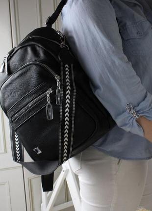 Женский шикарный и качественный рюкзак сумка для девушек из эко кожи св.серый беж10 фото
