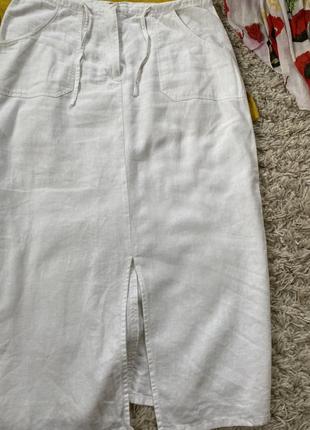 Базовая белая длинная льняная юбка с разрезом,mii stile,p.124 фото