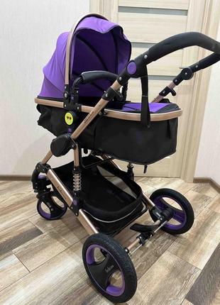 Прогулочная коляска трансформер belecoo 2в1 фиолетовая 100-92 коляска для младенцев люлька детская для малыша прогулка7 фото