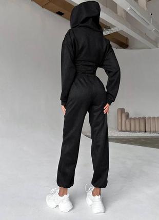 Спортивний костюм кофта на блискавці з капюшоном з імітацією корсету приталена штани джогери комплект замшевий стильний білий сірий чорний4 фото