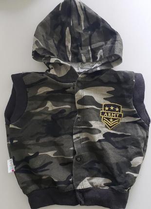 Yagiz жилетка жилет на кнопках с капюшоном хлопок милитари хаки защитная военная
мальчику 1-2-3 г 12-24-36 м  80-86-92-98см