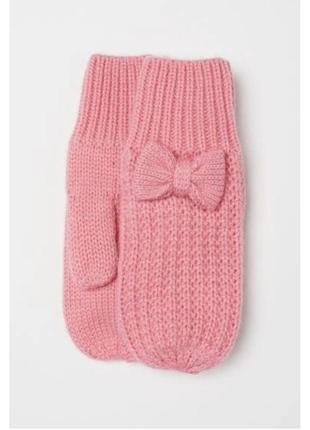 Теплі рукавички варешки рукавиці на підкладці h&m 110/116 р. рожеві з бантиком і блискітками глітерною ниткою