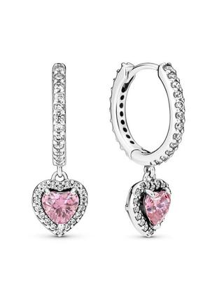 Оригинал original pandora пандора оригинальные серебряные серьги конго круг 291445c01 серебро с камнями сердце сердца камешки розовые с биркой новые