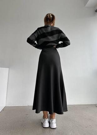Шелковая юбка миди свободного кроя юбка на высокой посадке стильная базовая черная бежевая2 фото