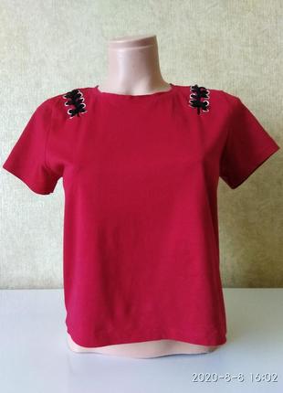 Футболка бавовняна, нова футболка з натуральної 100% бавовни, якісна червона футболка, коротка футболка вільного крою xs/s