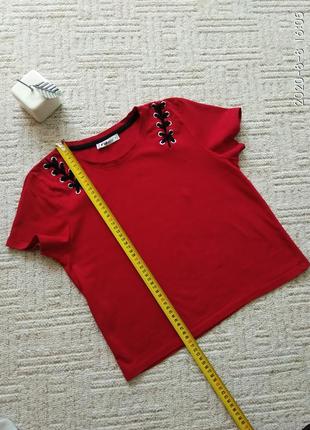 Футболка хлопковая, новая футболка из натурального 100% хлопка, красная качественная футболка, укороченная футболка свободного кроя xs/s6 фото