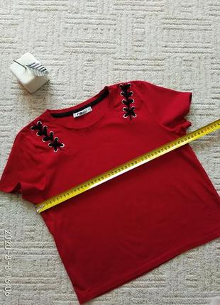 Футболка хлопковая, новая футболка из натурального 100% хлопка, красная качественная футболка, укороченная футболка свободного кроя xs/s7 фото