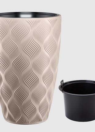 Горщик із вкладкою flow slim д.30 см, сіро-бежевий морозостійкий