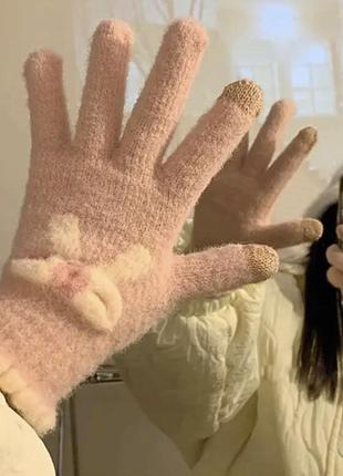 Жіночі рукавиці рукавички перчатки рожеві з бантиком coquette теплі2 фото