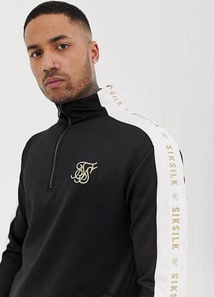 Siksilk m / l мужская черная спортивная кофта свитшот с белая полоса золотые надписи5 фото