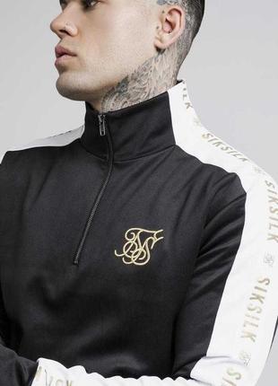 Siksilk m / l мужская черная спортивная кофта свитшот с белая полоса золотые надписи2 фото