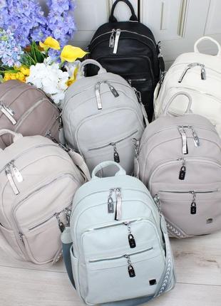 Женская стильная и качественная сумка рюкзак из эко кожи серо-сиреневая8 фото
