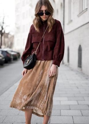 Юбка миди h&m. велюровая бежевая.2 фото
