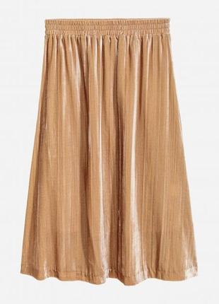 Юбка миди h&m. велюровая бежевая.3 фото
