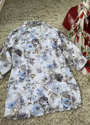 Шикарная льняная удлиненная блуза/рубашка в цветочный принт ,feldpausch,p40-429 фото