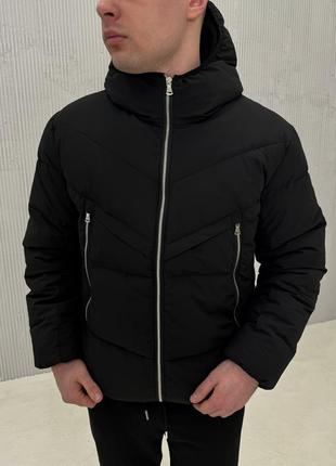 Куртка чоловіча весняна осіння до -10°с mild чорна пуховик чоловічий з капюшоном демісезонним7 фото