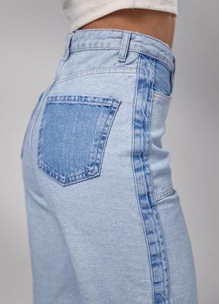 Женские джинсы с лампасами и накладными карманами