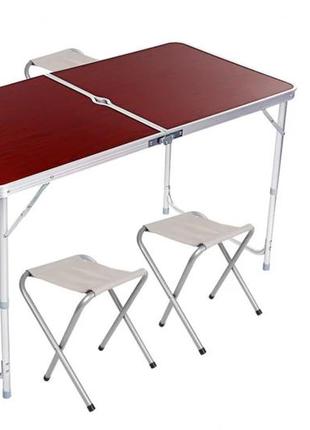 Стол алюминиевый раскладной для пикника + 4 стула, чемодан красный2 фото
