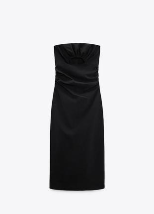 Платье черное с открытими плечами и вырезом хлопок zara6 фото