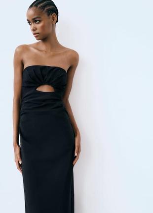 Платье черное с открытими плечами и вырезом хлопок zara3 фото