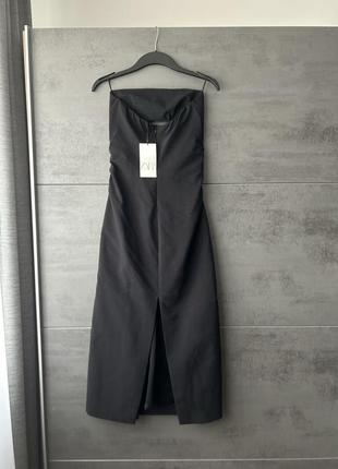 Платье черное с открытими плечами и вырезом хлопок zara9 фото