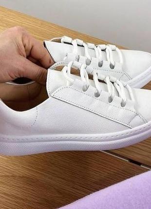 Белые кеды кроссовки из натуральной кожи4 фото