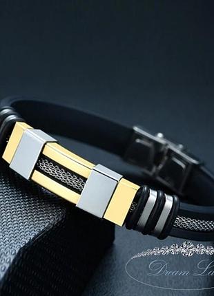 Браслет з нержавіючої медичної стали на силіконовому ремінці з позолотою 030