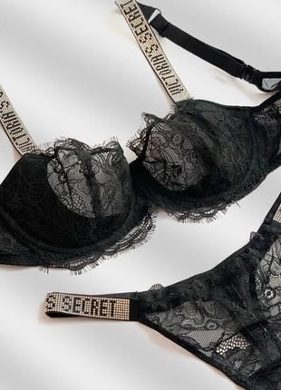 Комплект белья victoria's secret original m 36c 80c shine кружевной со стразами