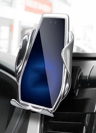 Автомобільний тримач s7 для телефону з бездротовим швидким заряджання flying wings. колір: срібний