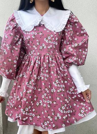 Платье в цветочный принт со съемным воротничком и манжетами ☺️6 фото