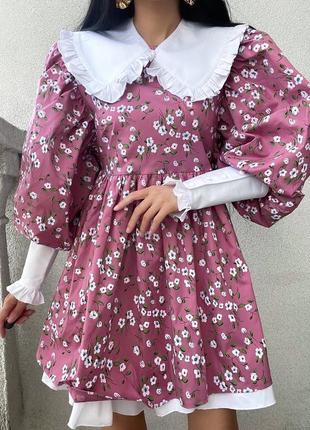 Платье в цветочный принт со съемным воротничком и манжетами ☺️5 фото