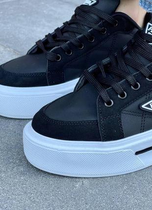 Кроссовки женские prada macro re-nylon brushed leather sneakers ‘black’ not lux6 фото