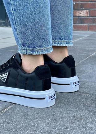 Кроссовки женские prada macro re-nylon brushed leather sneakers ‘black’ not lux8 фото